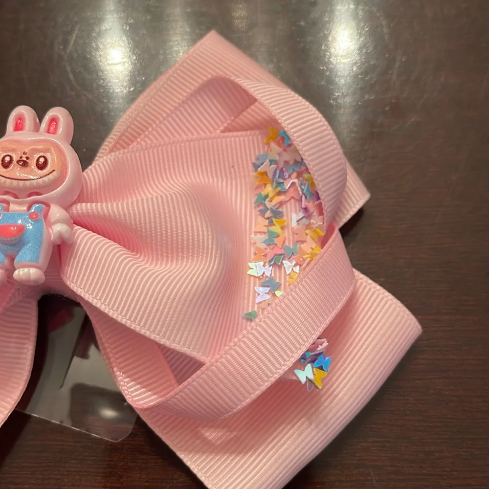 Light Pink Hair Bow labubu monster Charm butterfly glitter Accents new